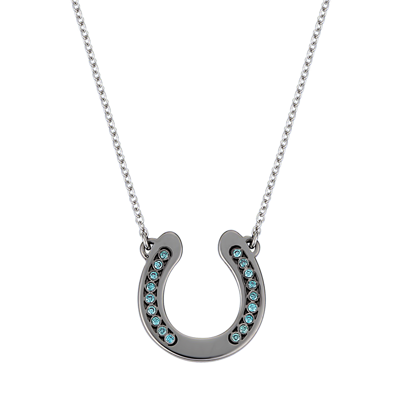 Blue Diamond Horseshoe Black Rhodium White Gold Necklace Blue Diamond Horseshoe Black Rhodium White Gold Necklace