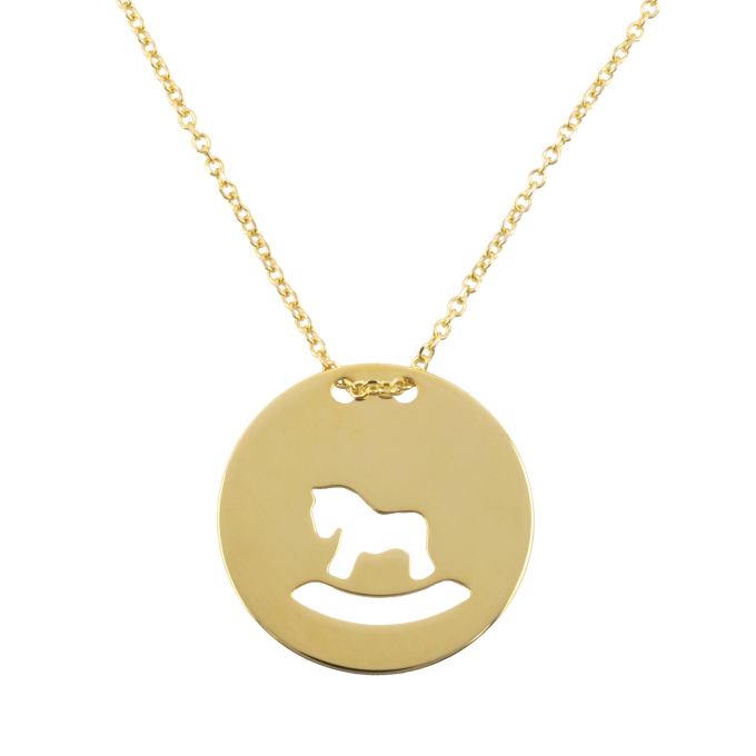 Toy Horse in Round Slab - Yellow Gold Necklace
