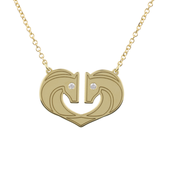 Two Horses One Heart Shiny - Yellow Gold Necklace