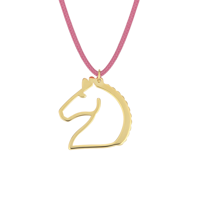 Baby Pink Horse - Yellow Gold Necklace