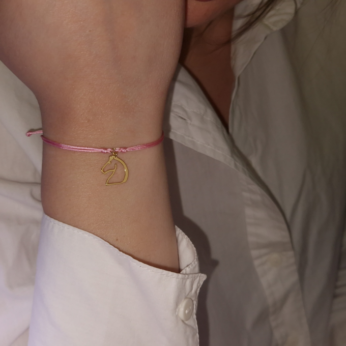 Baby Pink Moving Horse - Yellow Gold Bracelet