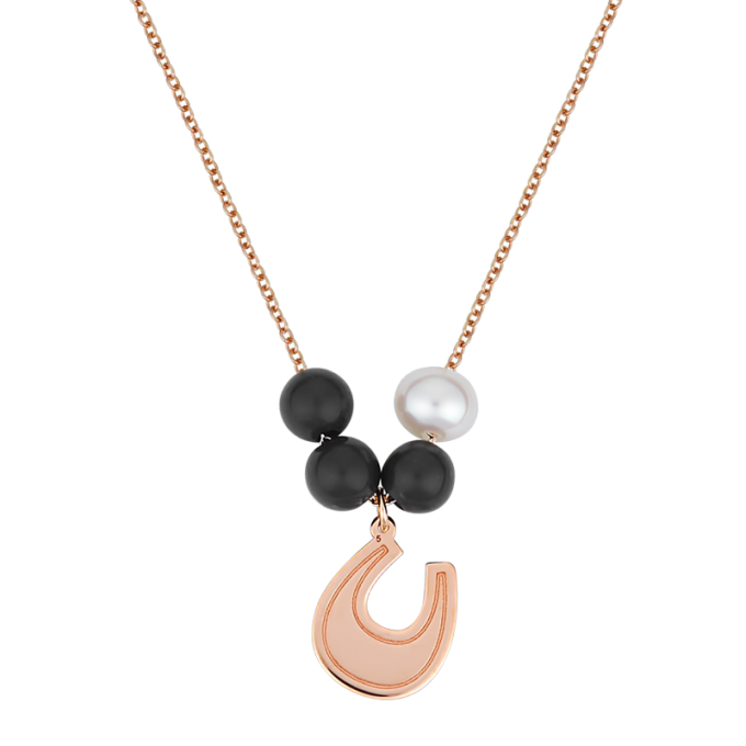 Black and White Lucky Horseshoe - Rose Gold Necklace