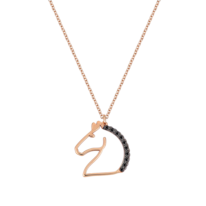 Black Diamond Horse - Rose Gold Necklace