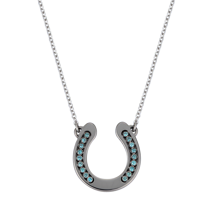Blue Diamond Horseshoe - Black Rhodium White Gold Necklace