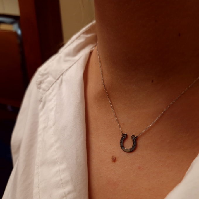 Blue Diamond Horseshoe - Black Rhodium White Gold Necklace