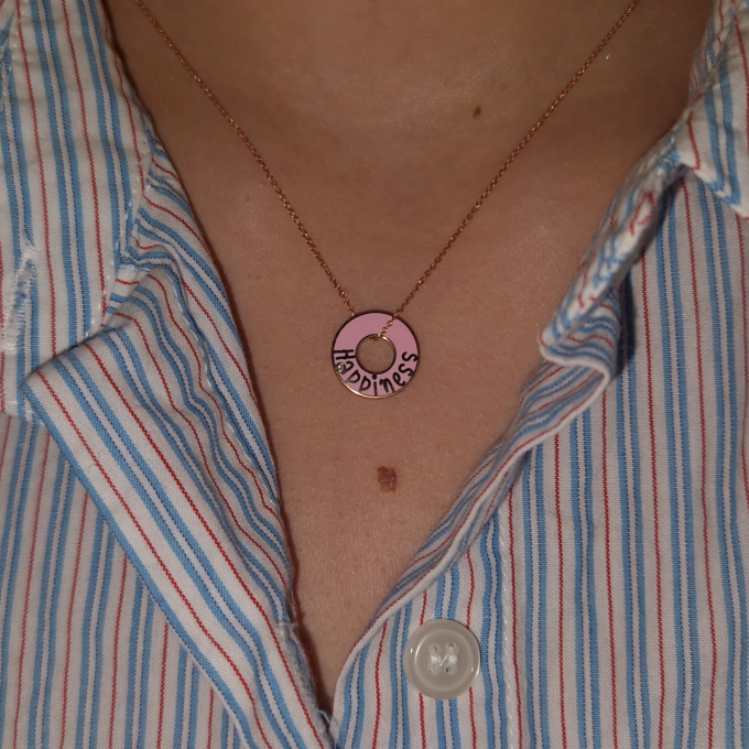 Happiness Pink Ceramic - Rose Gold Necklace