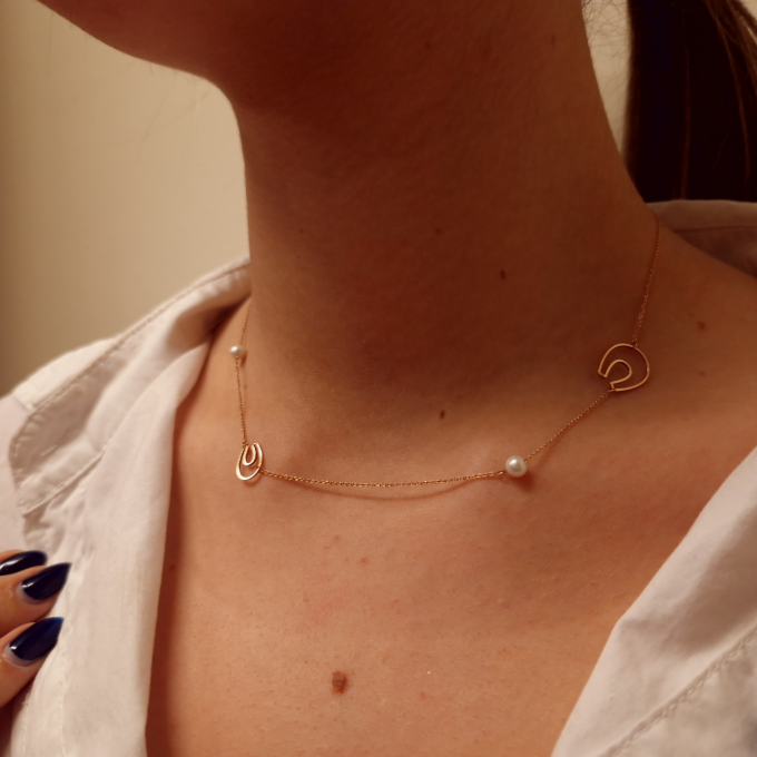 Pearls and Horseshoes - Rose Gold Necklace