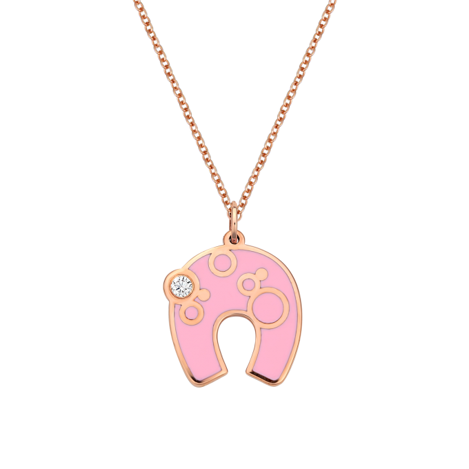 Pink Ceramic Horseshoe - Rose Gold Necklace