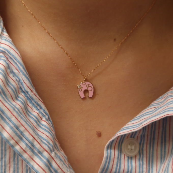 Pink Ceramic Horseshoe - Rose Gold Necklace