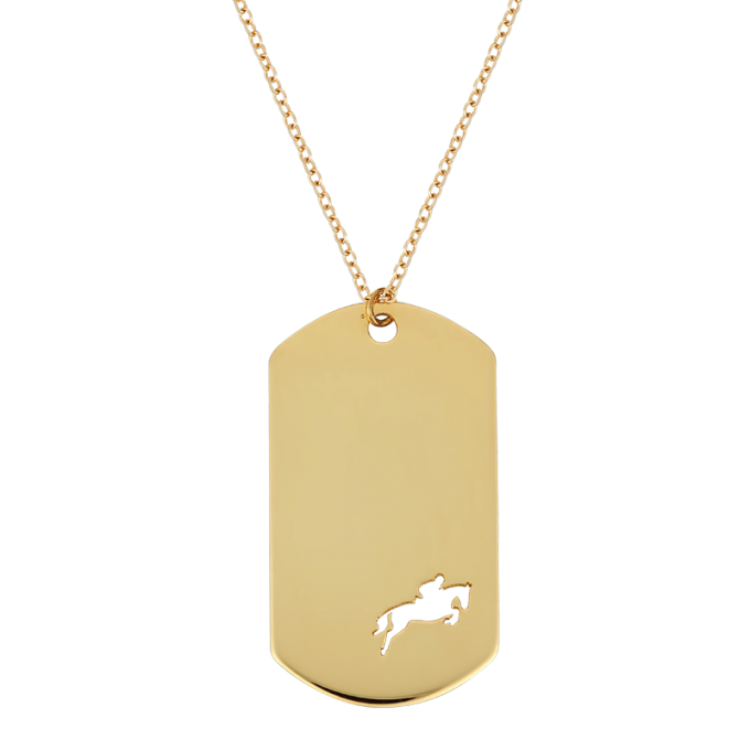 Show Jumping Amazon in an Impressive Plaque Yellow Gold Necklace