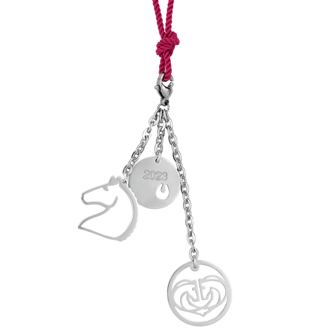 Handmade Lucky Charm 2023 Necklace with Fuchsia Cotton Cord
