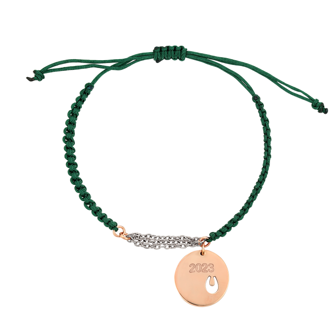 Handmade Lucky Charm 2023 Horseshoe bracelet with Cypress Green Macramé
