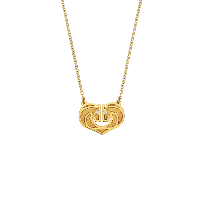 Two Horses One Heart Engraved - Yellow Gold Necklace