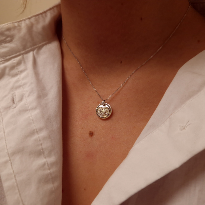 Two Horses One Heart On Mother of Pearl Diamond - White Gold Necklace