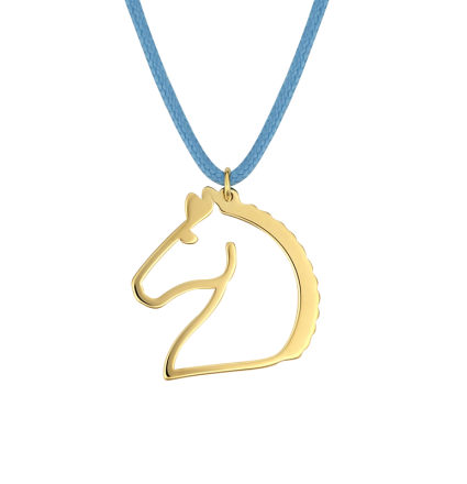 Baby Blue Horse - Yellow Gold Necklace