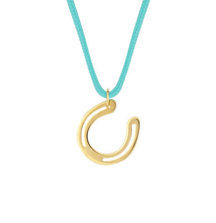 Baby Blue Small Horseshoe - Yellow Gold Necklace 