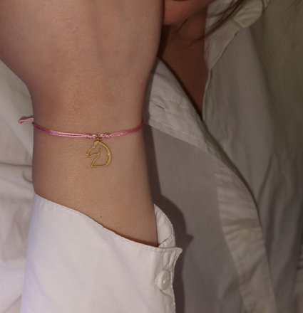 Baby Pink Moving Horse - Yellow Gold Bracelet