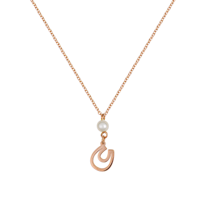 Pearl and Horseshoe Pink Gold Necklace