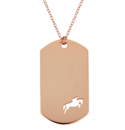 Show Jumping Amazon in an Impressive Plaque Pink Gold Necklace