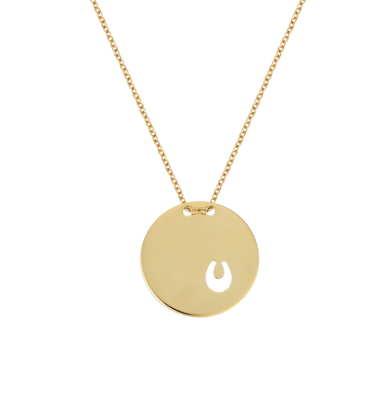 Small Horseshoe in Round Slab - Yellow Gold Necklace