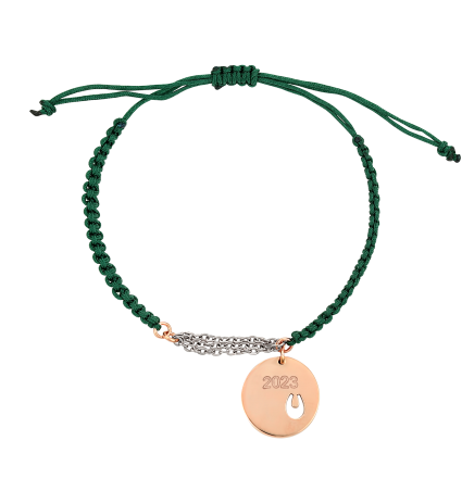 Handmade Lucky Charm 2023 Horseshoe bracelet with Cypress Green Macramé