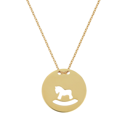 Toy Horse in Round Slab - Yellow Gold Necklace
