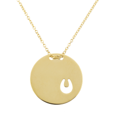 Small Horseshoe in Round Slab Yellow Gold Necklace / Equestrian / Equine