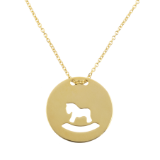 Toy Horse in Round Slab Yellow Gold Necklace / Equestrian / Equine 