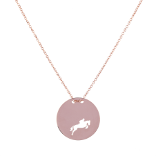 Show Jumping Amazon in Round Slab Pink Gold Necklace / Equestrian / Equine