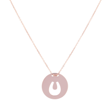 Horseshoe in Round Plaque Pink Gold Necklace / Equestrian / Equine