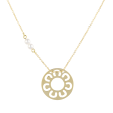 Pearls and Horseshoes In Circle Yellow Gold Necklace / Equestrian / Equine