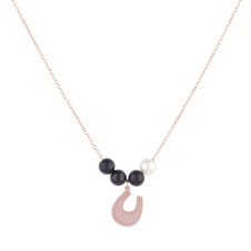 Black and White Lucky Horseshoe Pink Gold Necklace / Equestrian / Equine 