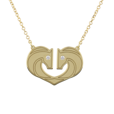 Two Horses One Heart Shiny Yellow Gold Necklace / Equestrian / Equine