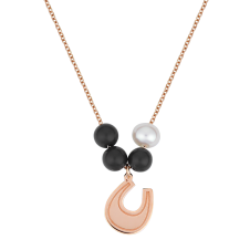 Black and White Lucky Horseshoe Pink Gold Necklace / Equestrian / Equine 