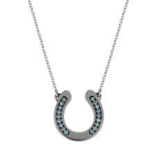 Blue Diamond Horseshoe Black Rhodium White Gold Necklace / Equestrian / Equine