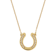 Diamond Big Horseshoe Yellow Gold Necklace / Equestrian / Equine