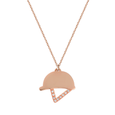 Diamond Helmet Pink Gold Necklace / Equestrian / Equine 