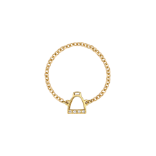 Diamond Stirrup Yellow Gold Ring / Equestrian / Equine
