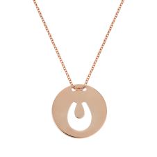 Horseshoe in Round Plaque Pink Gold Necklace / Equestrian / Equine