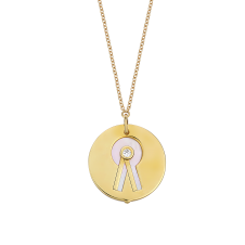 Prize Rosette With Diamond On Mother of Pearl Yellow Gold Necklace / Equestrian / Equine