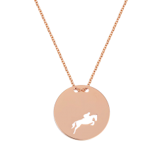 Show Jumping Amazon in Round Slab Pink Gold Necklace / Equestrian / Equine 