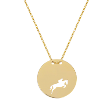 Show Jumping Amazon In Round Slab Yellow Gold Necklace / Equestrian / Equine