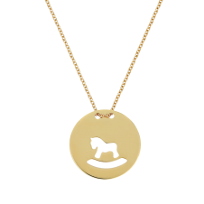 Toy Horse in Round Slab Yellow Gold Necklace / Equestrian / Equine 
