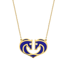 Two Horses One Heart Blue Ceramic Yellow Gold Necklace / Equestrian / Equine